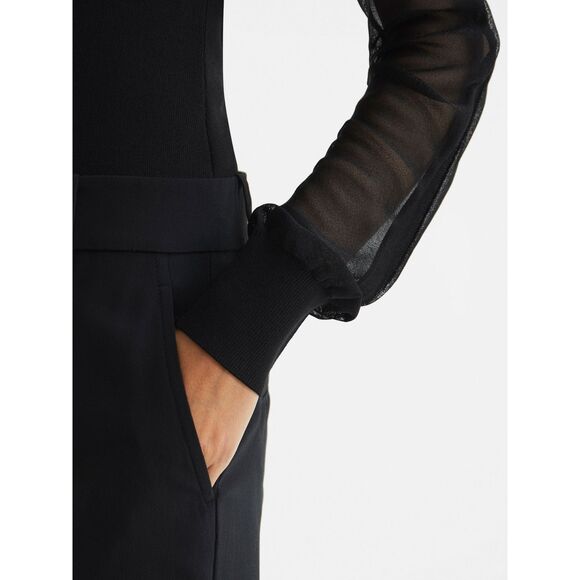 EUC Reiss Sophie Black Knit Top Medium Sheer Mesh Sleeve Pullover Sweater Chic - Picture 3 of 16